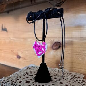 Heart Pendant Necklace with Pink Heart Design